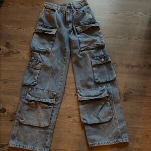 Juniors Blue Cargo Jeans
